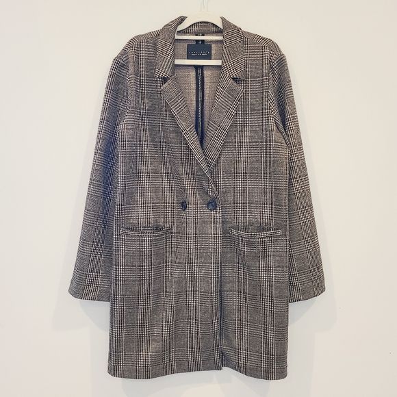 Sanctuary Carlton Brown Plaid Long Knit  Blazer Coat - Picture 2 of 8